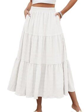 Maxi Skirt Women Tiered Elastic Waist A Line Long Flowy Pockets Casual Summer